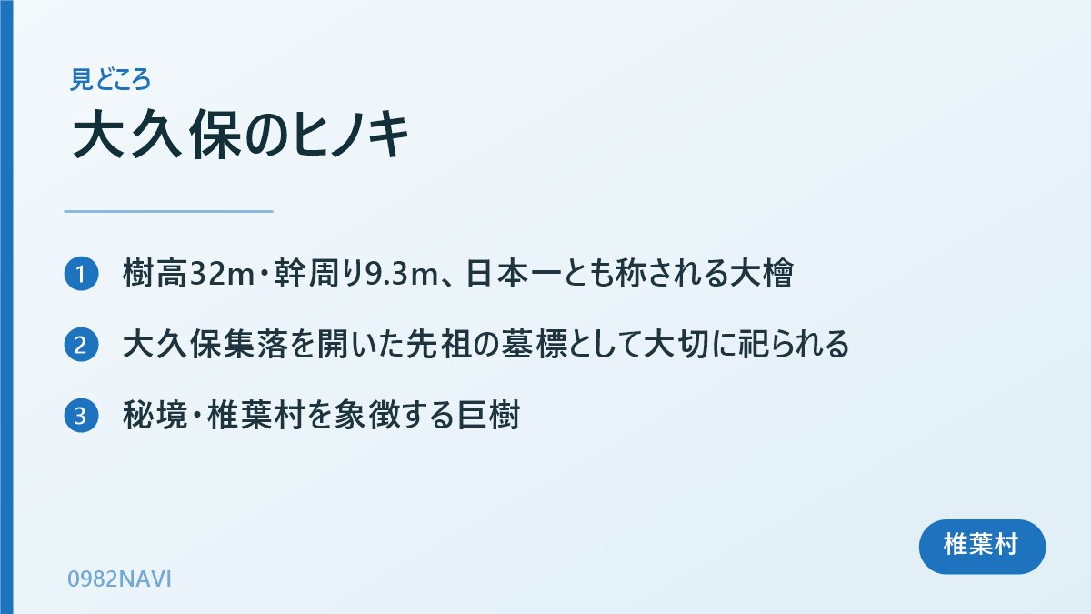 大久保のヒノキ の見どころまとめ