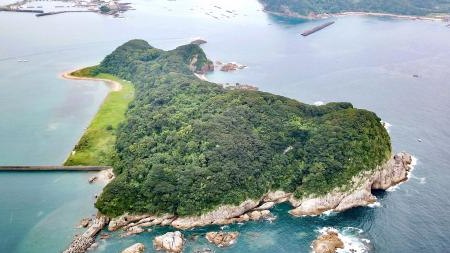 空から見た乙島と周囲の海岸線
