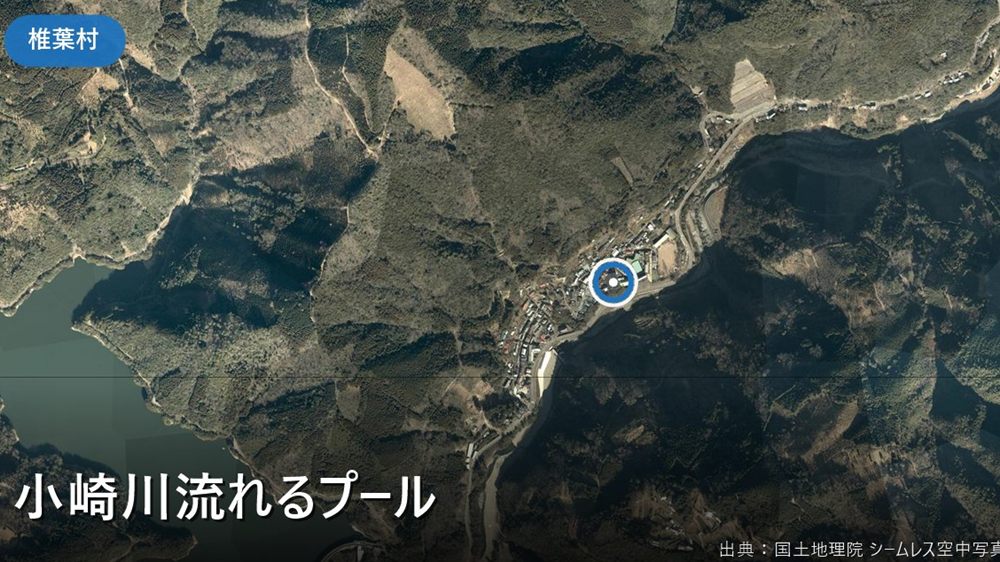 小崎川流れるプール周辺の空中写真