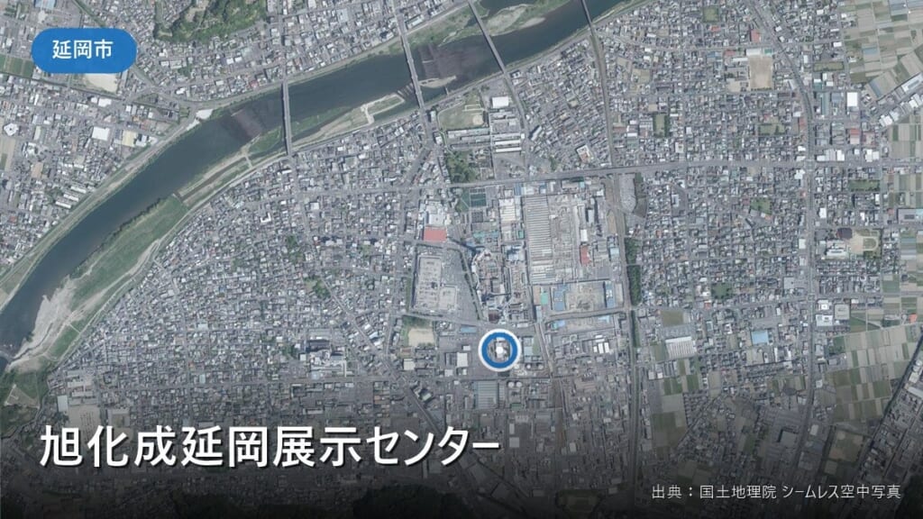 旭化成延岡展示センター（延岡市旭町）付近の空中写真