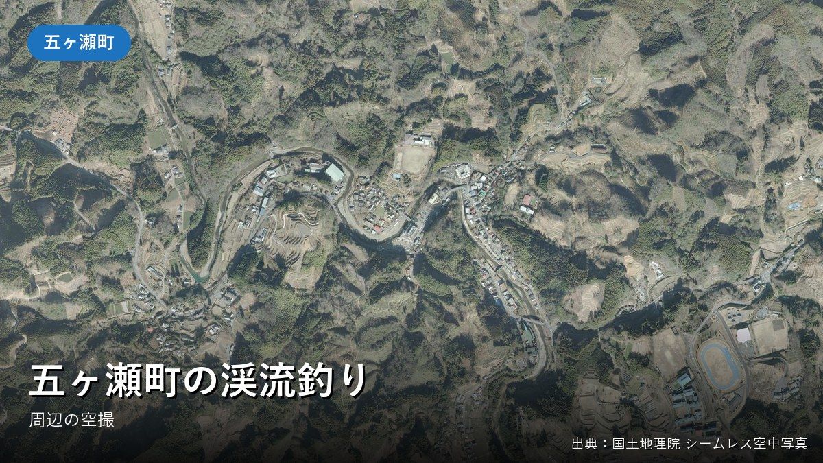 五ヶ瀬町役場周辺の空中写真（三ヶ所川が流れる地域）