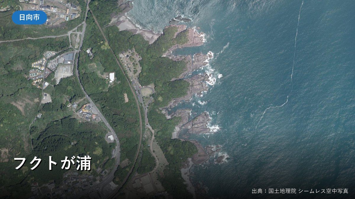 日向サンパーク東側の海岸の空中写真(フクトが浦の付近)