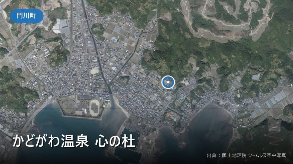 かどがわ温泉 心の杜（門川町庵川）付近の空中写真