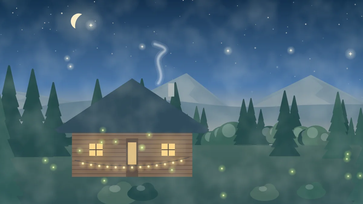 星空の下の山小屋のイメージイラスト