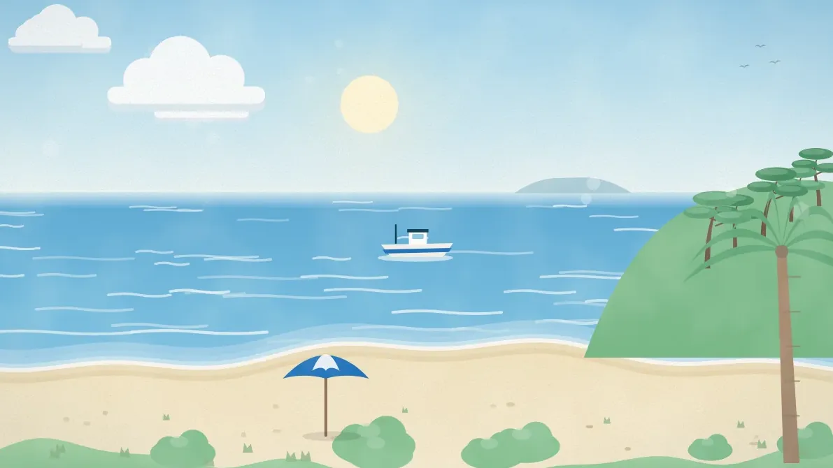 穏やかな海と砂浜のイメージイラスト