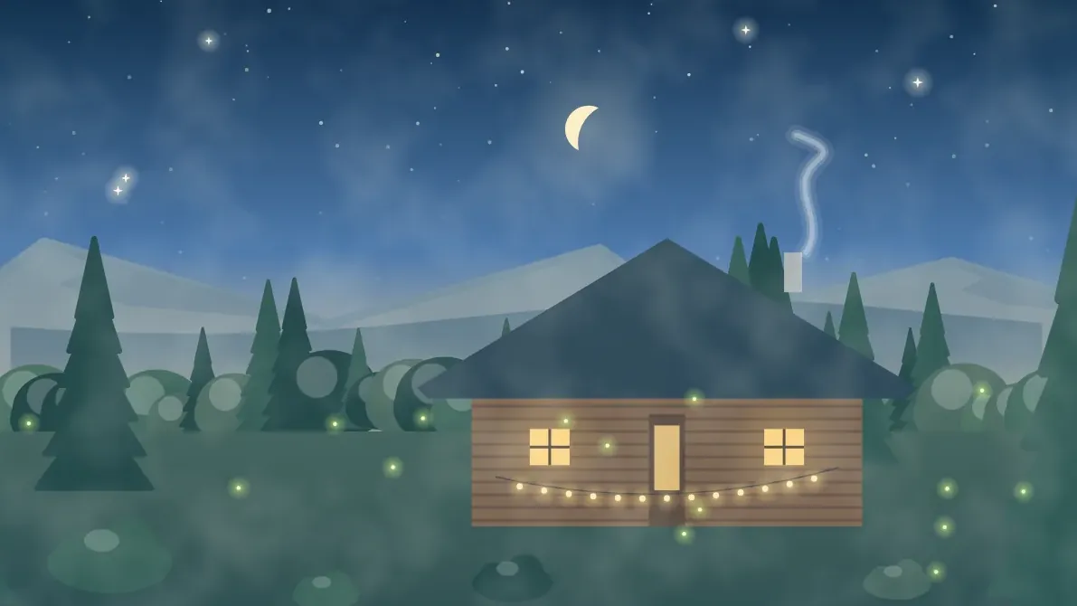 星空の下に建つ宿のイメージイラスト