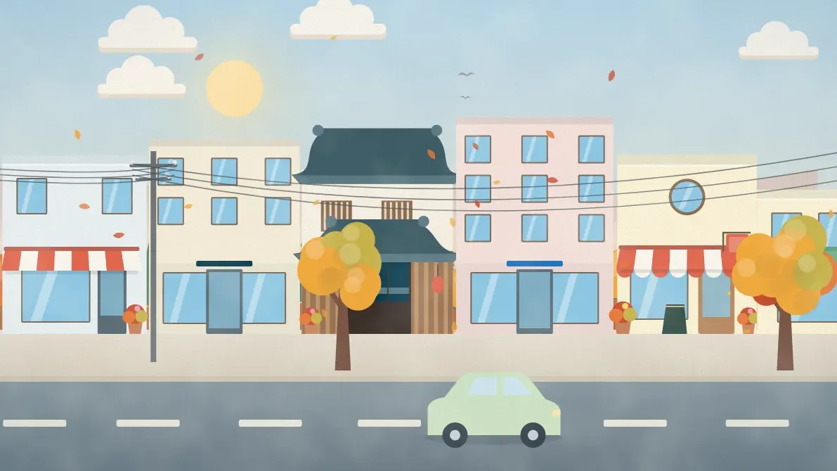 お店が並ぶ通りのイメージイラスト