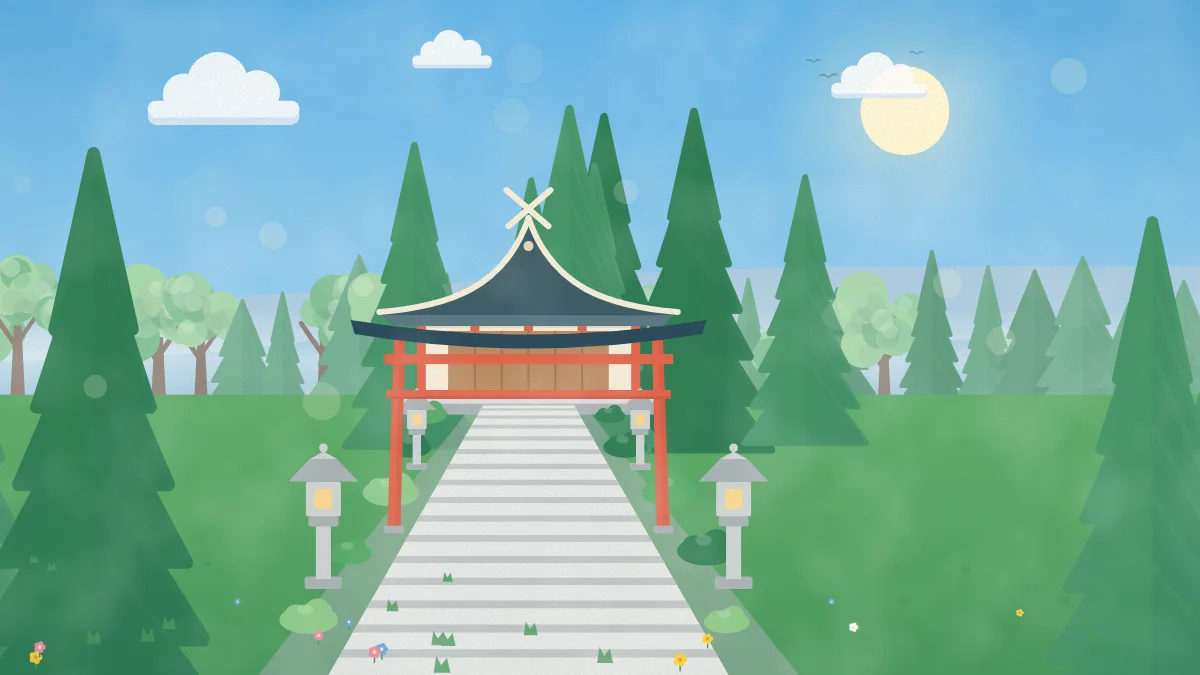石段と鳥居・社殿・石灯籠を描いたイメージイラスト