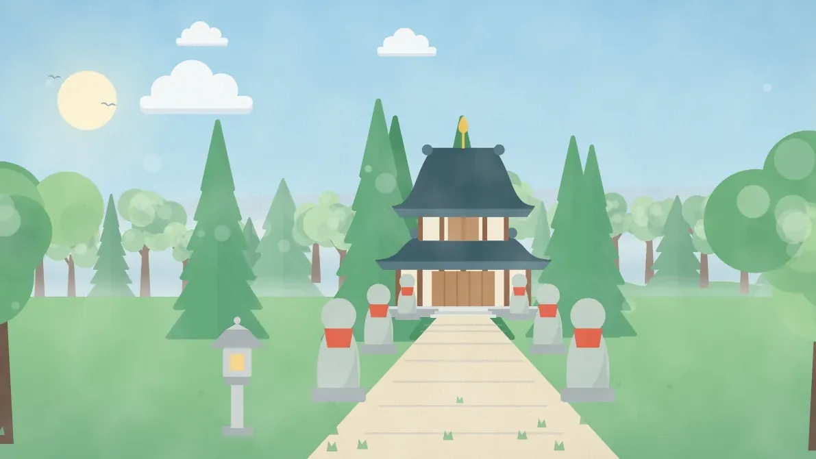 参道のお堂と並ぶお地蔵さまを描いたイメージイラスト