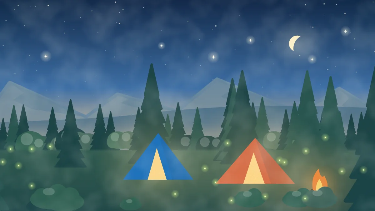 夜空の下のテントとホタルのイメージイラスト