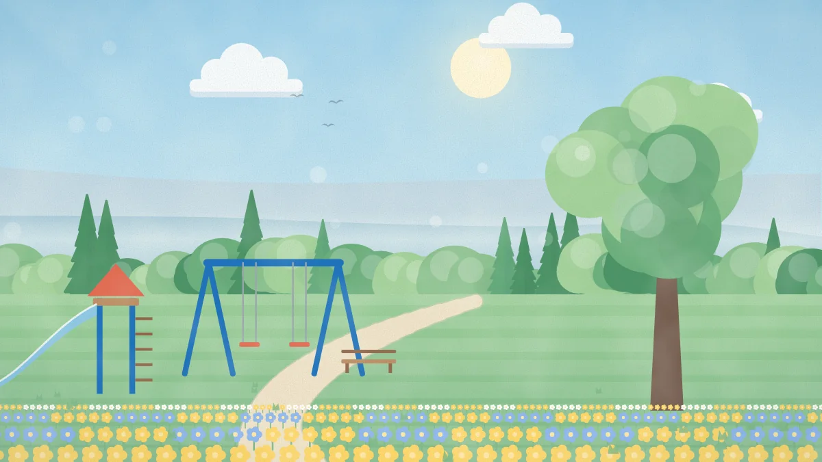 芝生の公園とすべり台・ブランコのイメージイラスト