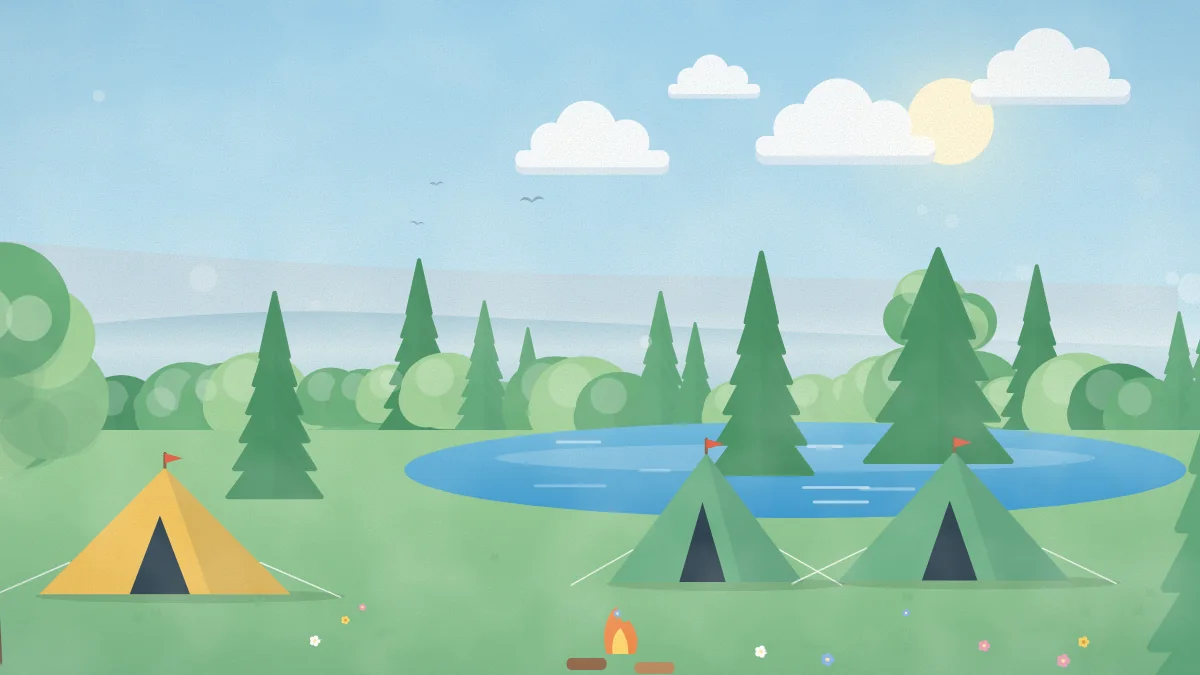 湖畔のテントサイトのイメージイラスト