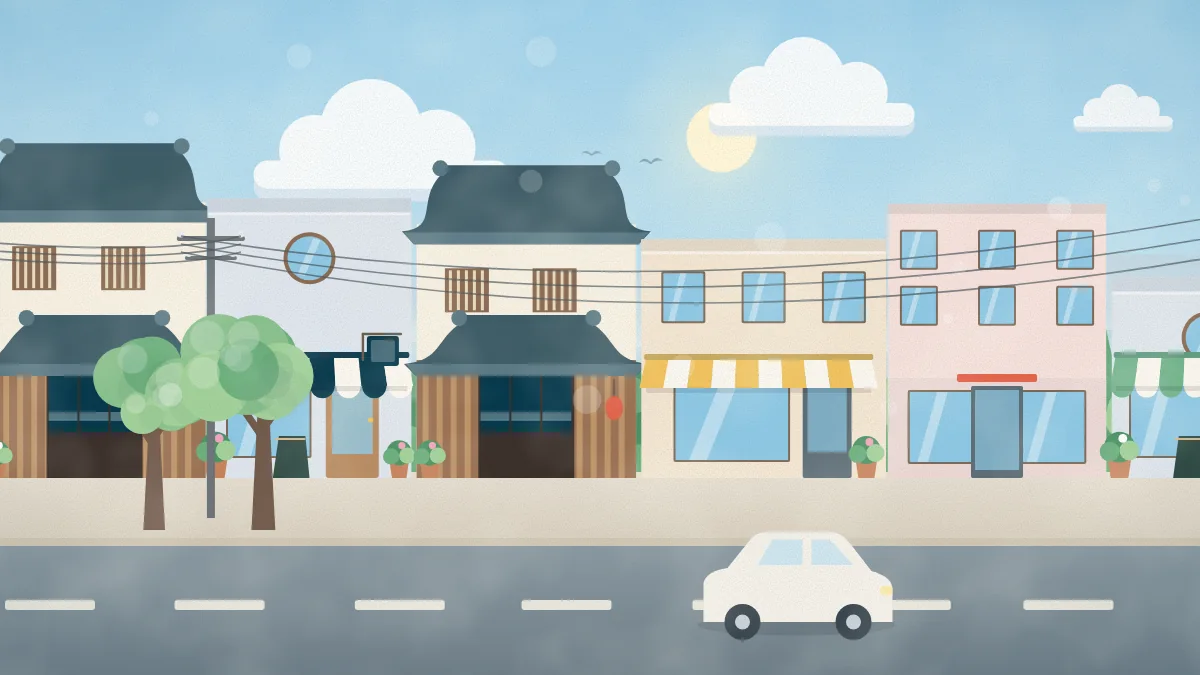 商店や事業所が並ぶ通りのイメージイラスト