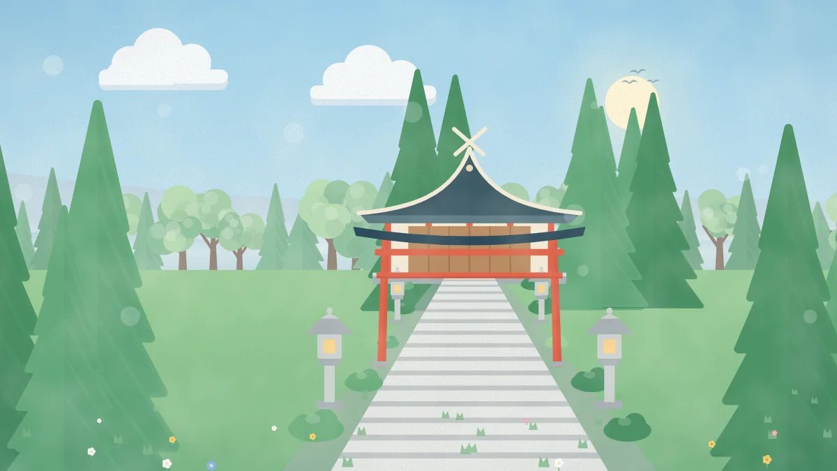 鳥居と石段の先に社殿がある神社のイメージイラスト