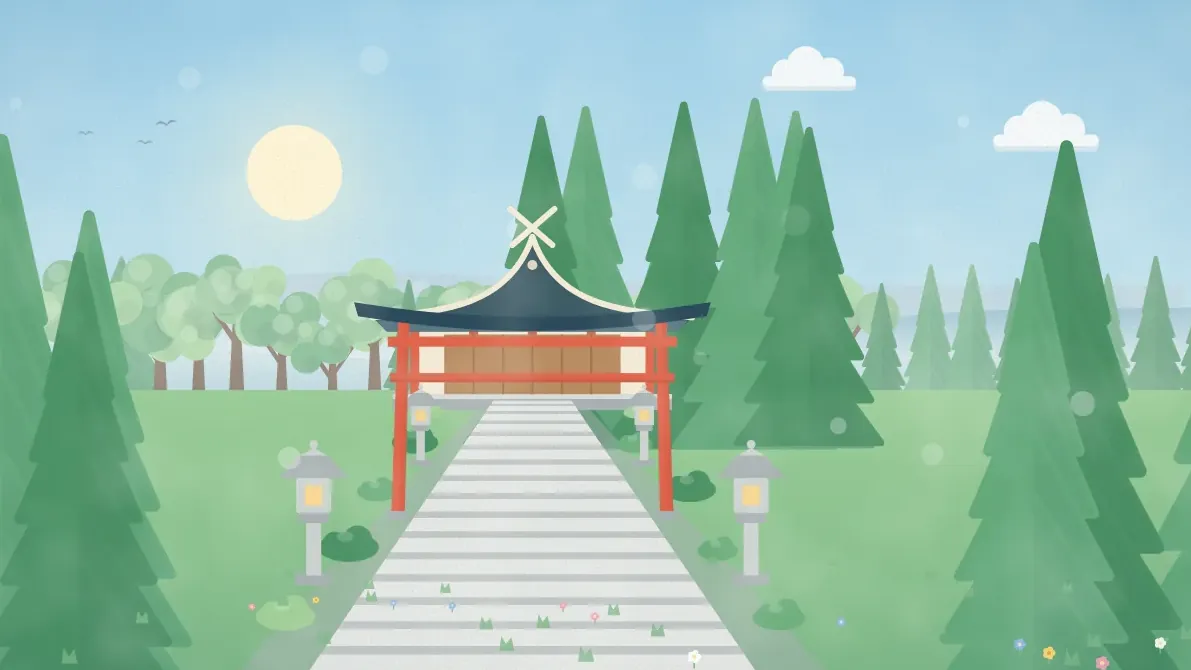 石段と鳥居と社殿のイメージイラスト