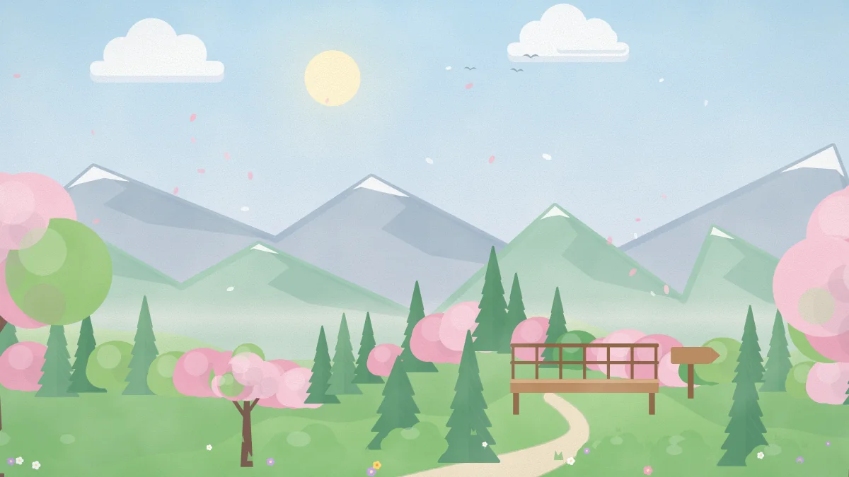 桜と山並みと展望デッキのイメージイラスト