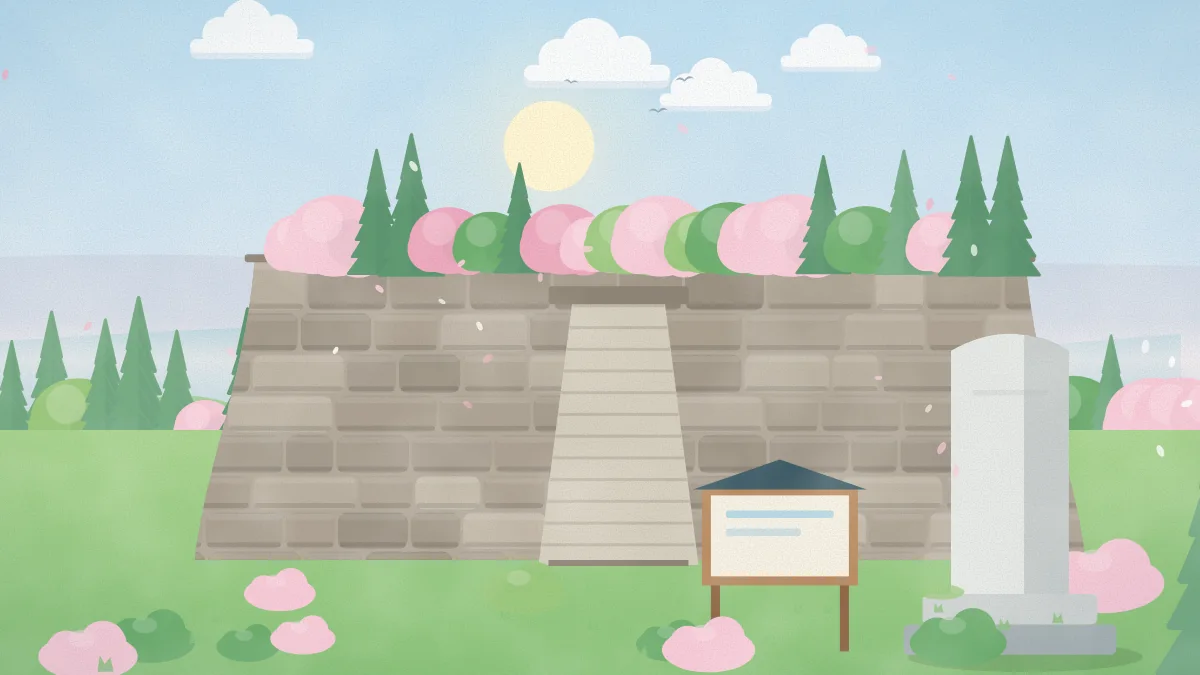 石垣と桜のある城跡のイメージイラスト