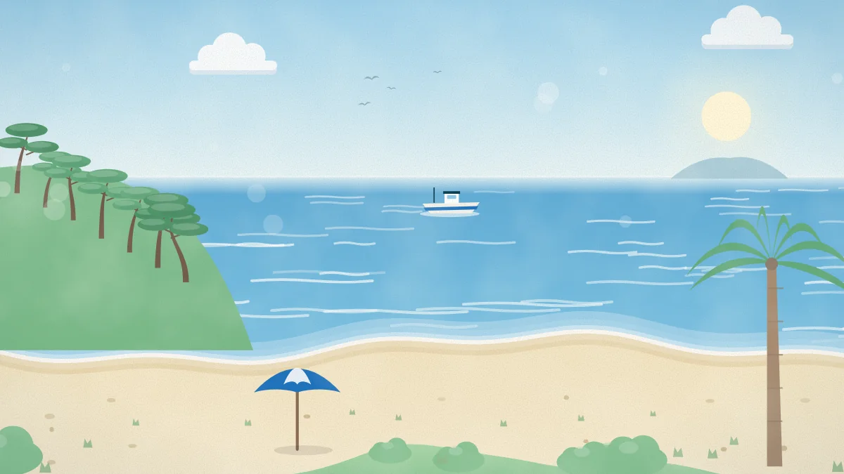 砂浜とヤシの木、青い海のイメージイラスト