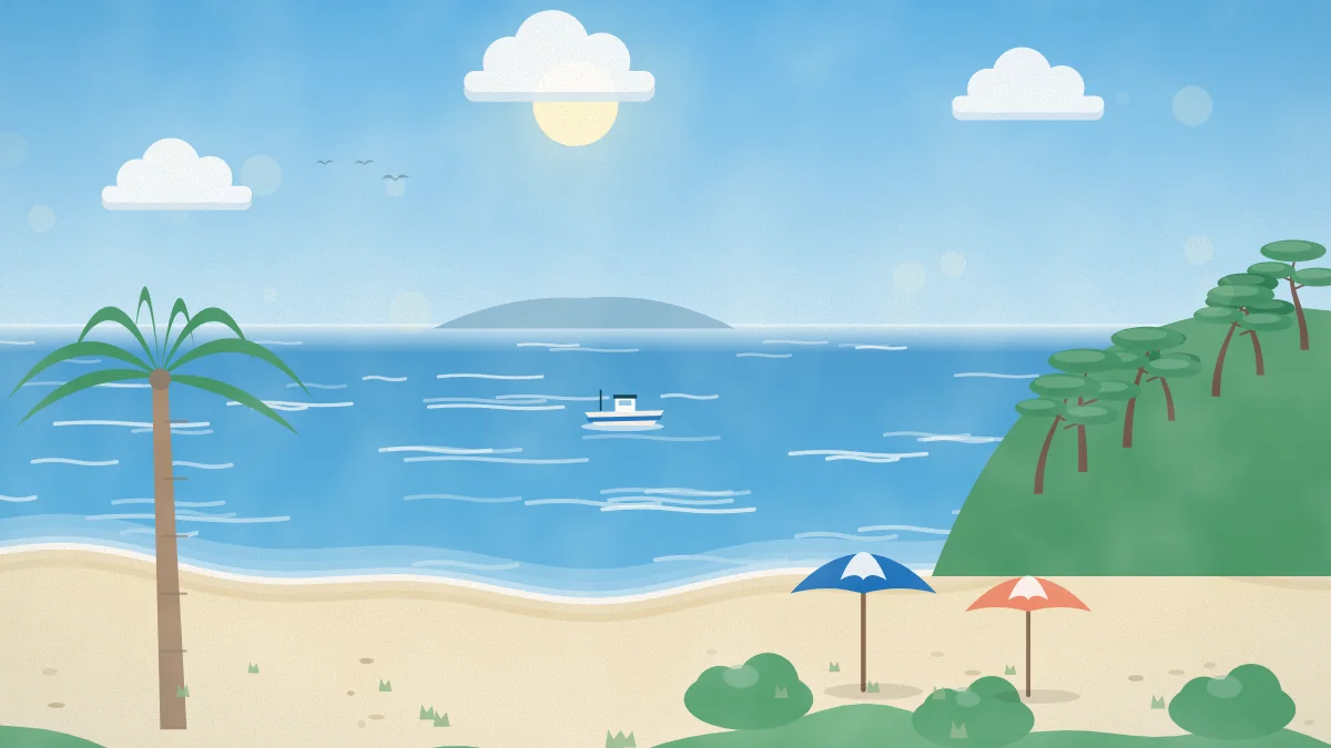 砂浜とヤシの木、青い海のイメージイラスト