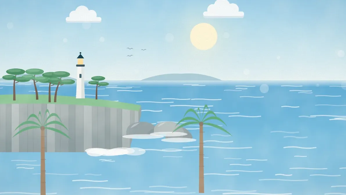 海に面した断崖と灯台、青い海のイメージイラスト