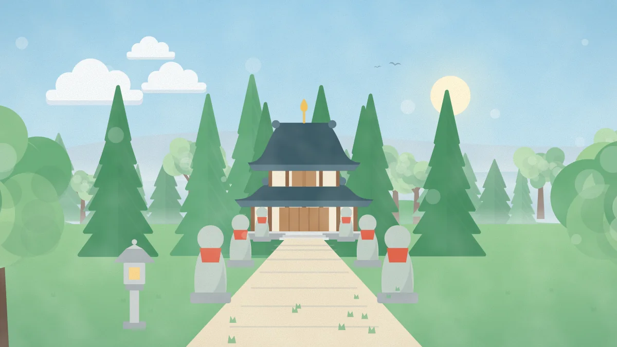 参道の奥にお堂と小さなお地蔵さまが並ぶイメージイラスト