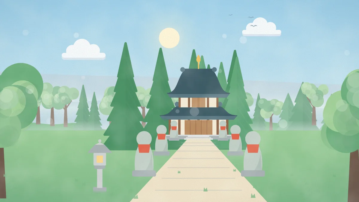 参道の両脇にお地蔵さまが並ぶお堂のイメージイラスト