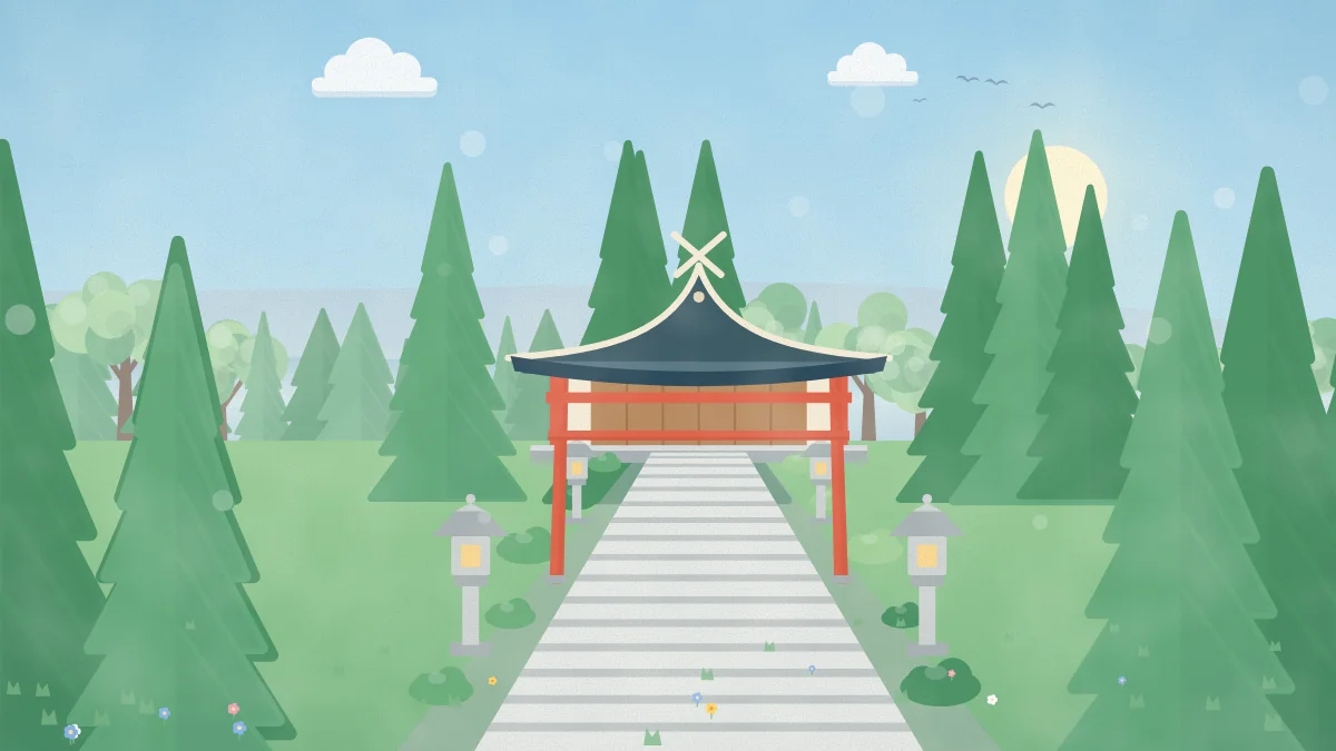 参道と社殿を描いた神社のイメージイラスト