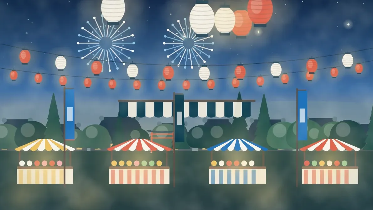夏祭りの夜と花火のイメージイラスト