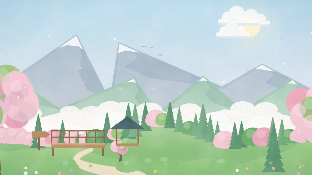 春の山並みと桜のイメージイラスト