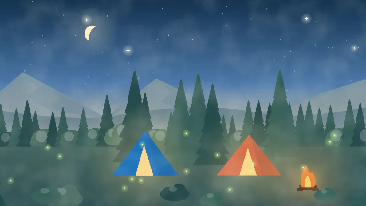 星空の下のテントと焚き火のイメージイラスト