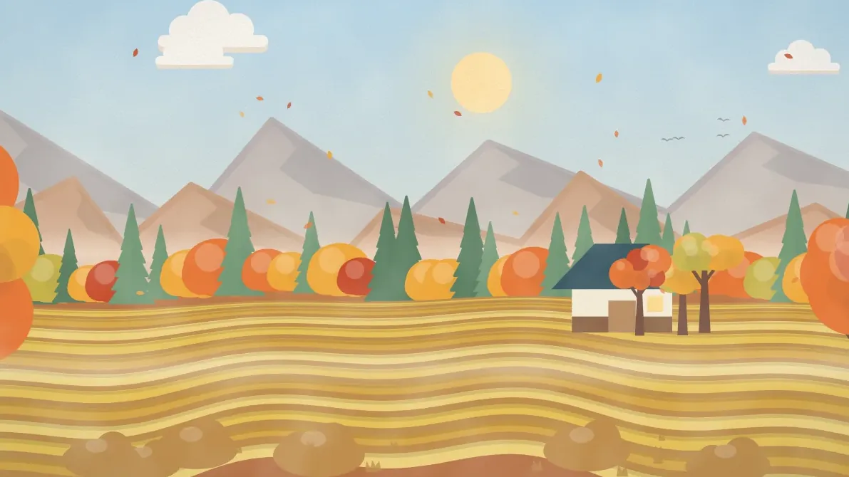 秋の山里の風景のイメージイラスト