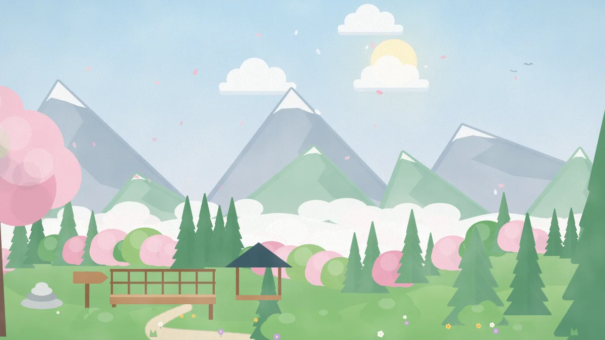 山並みと花が咲く尾根のイメージイラスト