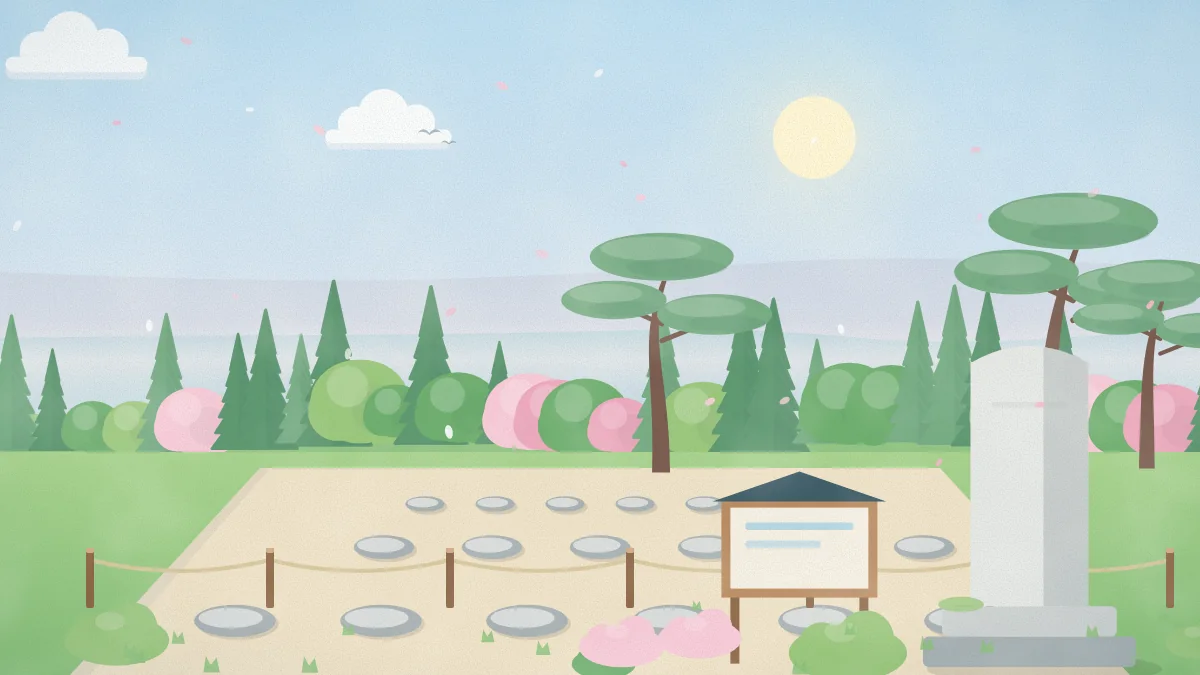 石碑と縄の柵が立つ史跡のイメージイラスト