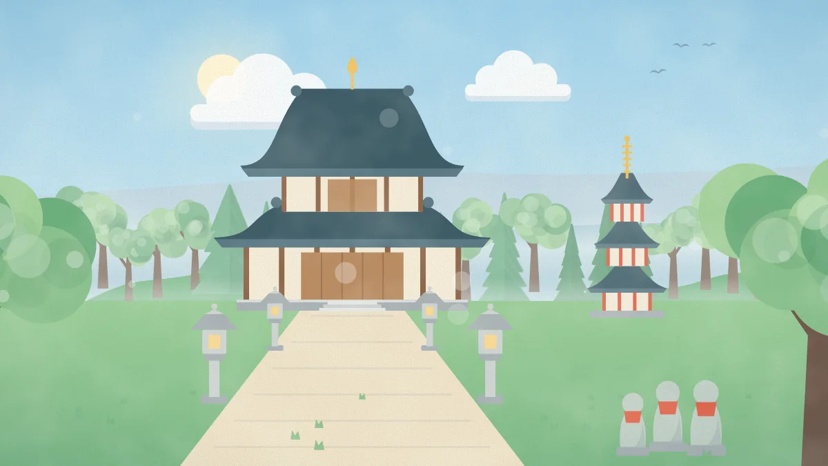 お寺の本堂とお地蔵さまのイメージイラスト