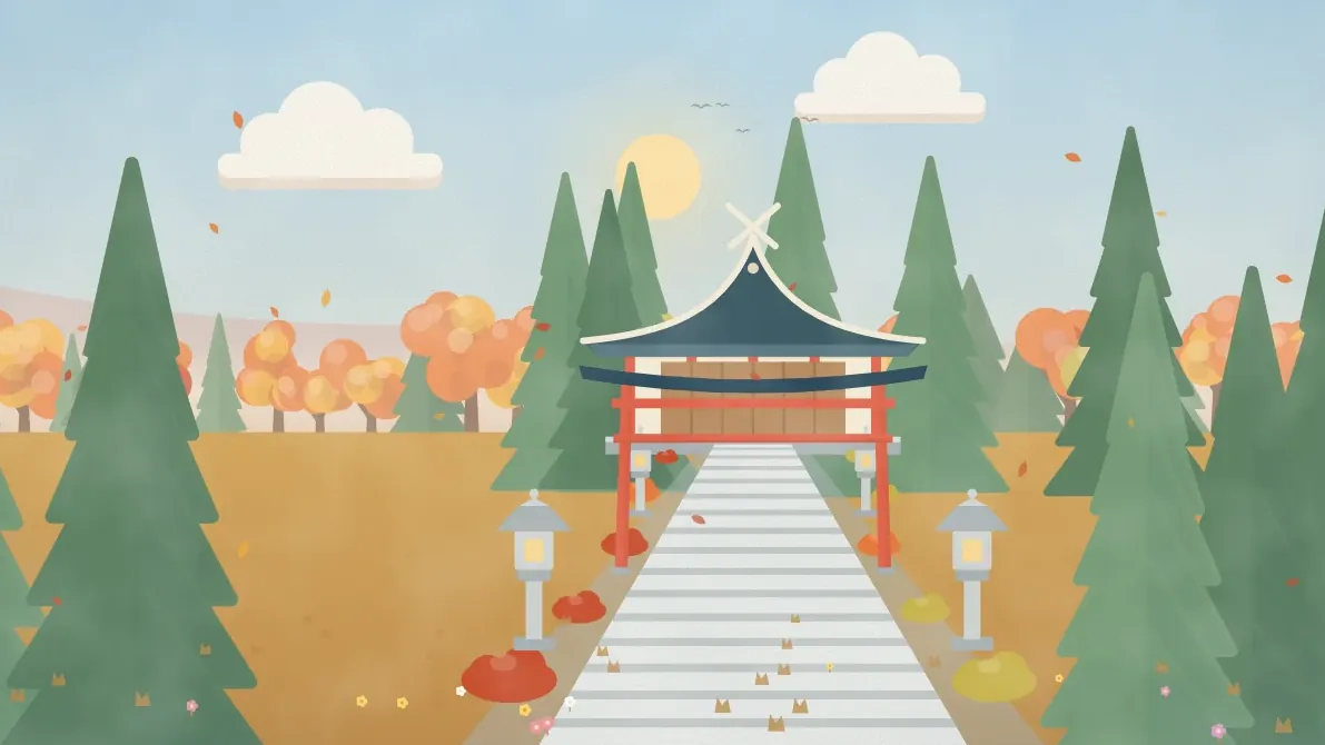 石段と鳥居のある神社の秋のイメージイラスト