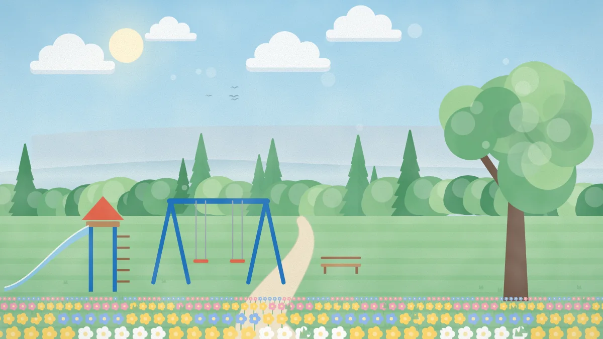 芝生の広場と遊具のある公園のイメージイラスト