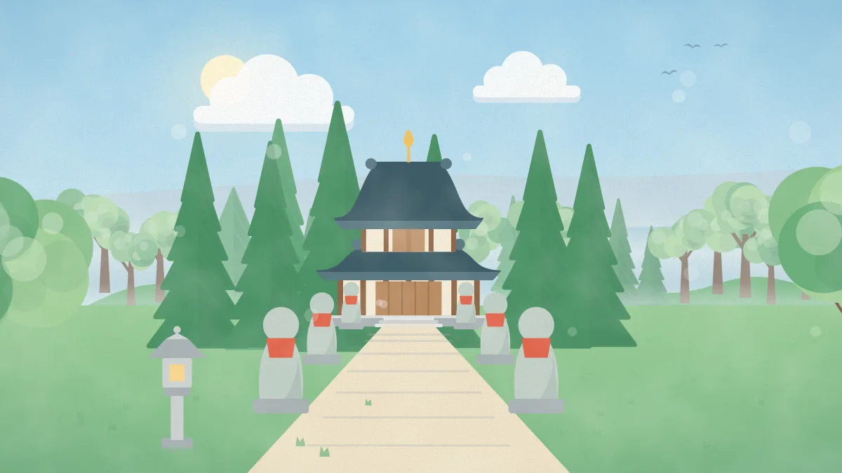 参道の先にお堂とお地蔵さまがあるイメージイラスト