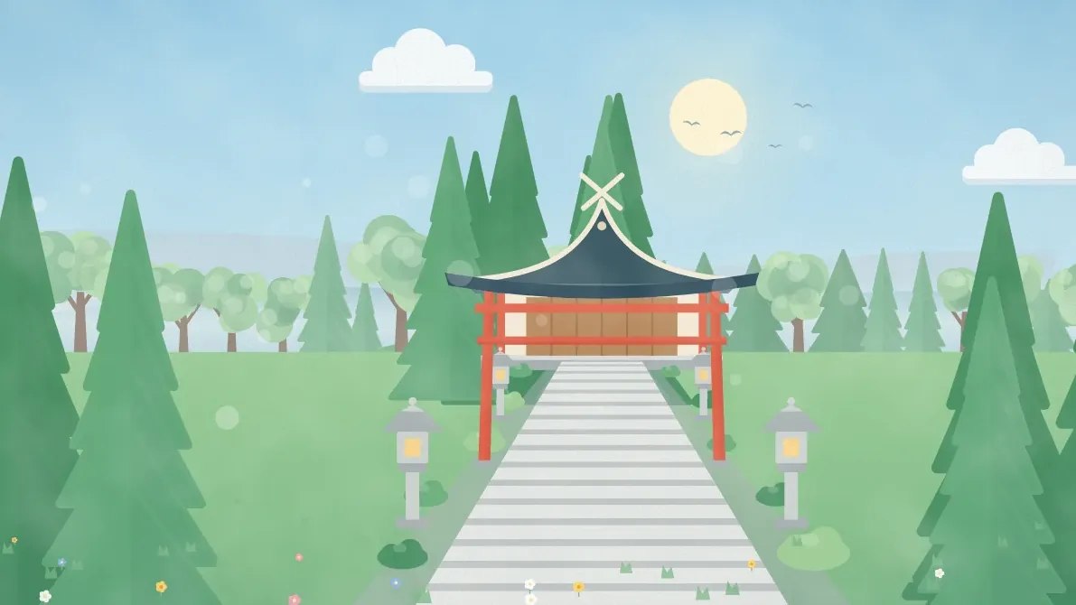石段と鳥居と社殿のイメージイラスト