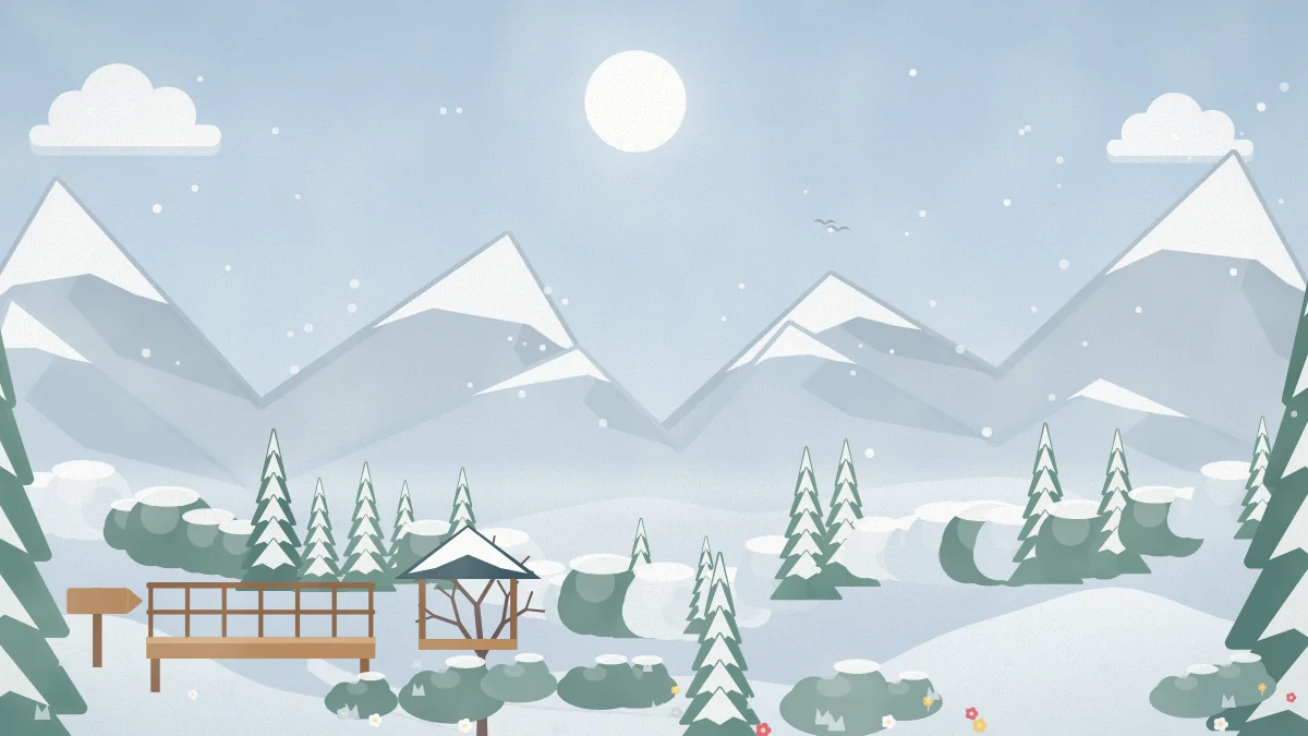 雪の山並みと早春の花のイメージイラスト