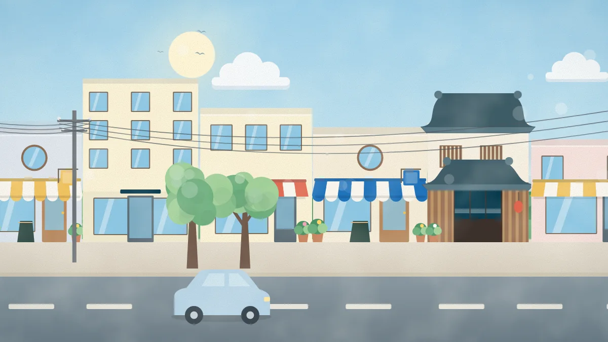 商店の並ぶ通りのイメージイラスト