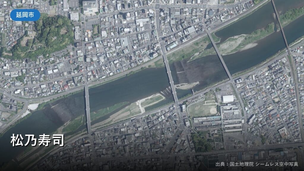 延岡市安賀多町周辺の空中写真（松乃寿司）