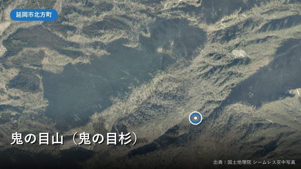 鬼の目山（延岡市北方町上鹿川）付近の空中写真