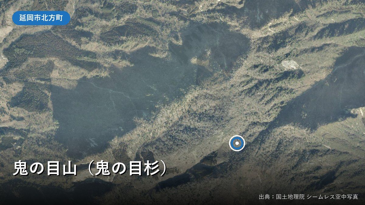 鬼の目山（延岡市北方町上鹿川）付近の空中写真