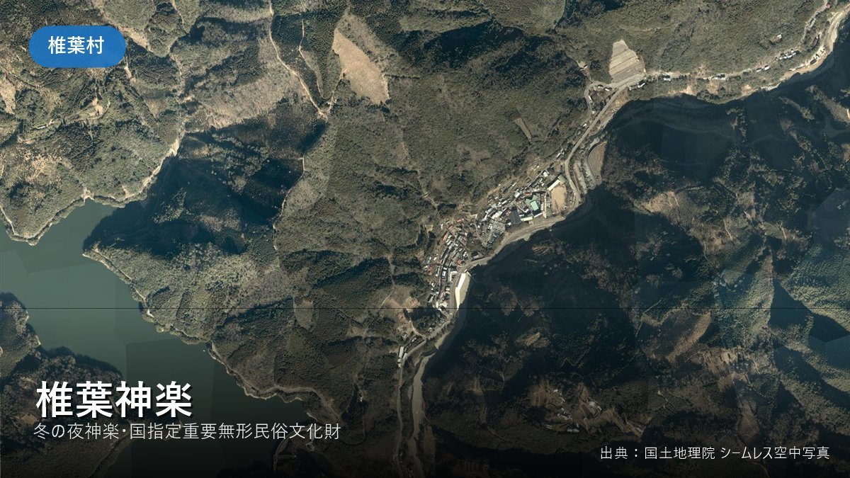 椎葉村中心部の空中写真(椎葉神楽)