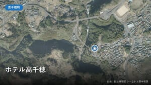 高千穂町三田井・ホテル高千穂付近の空中写真