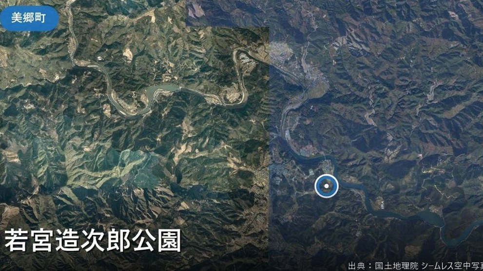若宮造次郎公園周辺(美郷町西郷田代)の空中写真
